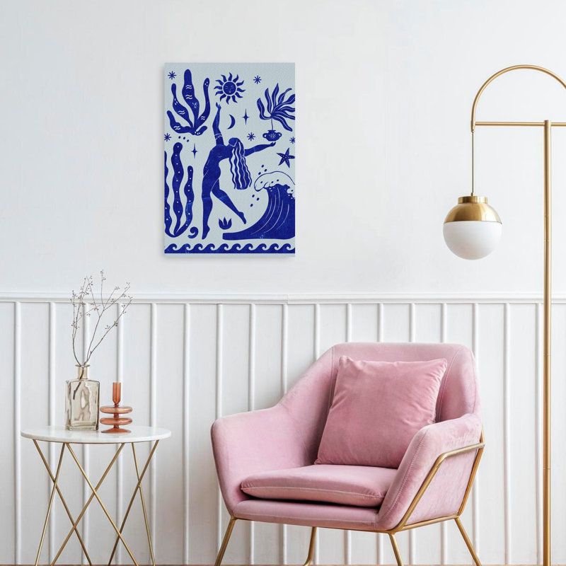 Celestial Ocean Woman Abstract Starfish Nature Ocean Wall Art Print 1 Piece Wrapped Canvas Wall Art, 60.96cm H x 40.64cm W