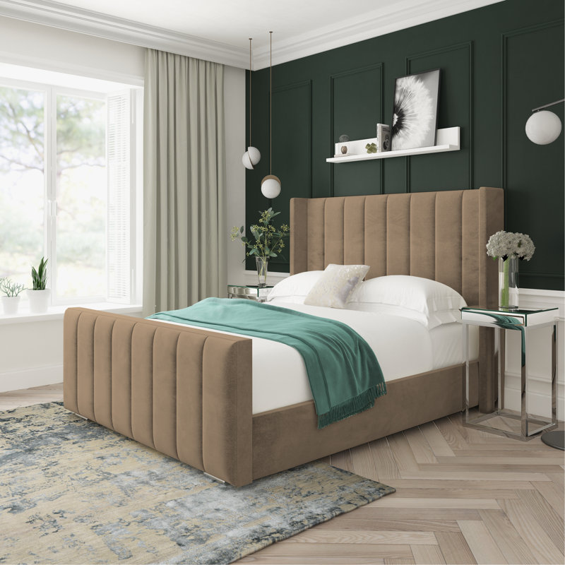 Willow Naples Velvet Upholstered Ottoman Bed Frame, Mink, Kingsize (5')