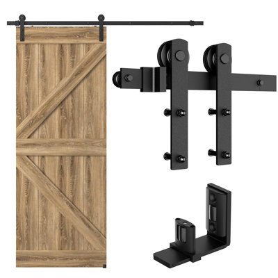 79.2”/6.6FT Sliding Barn Door Hardware Kit with Adjustable U Shape Barn Door Floor Guide, Wall Mount Rail, Splicing Track Kit (Door not Included)
