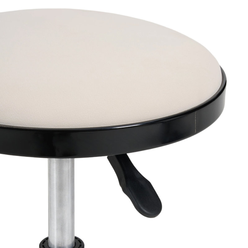 Height-Adjustable PU Leather Round Salon Rolling Stool, Black, Beige