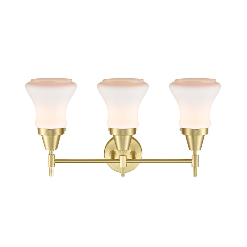 Éclairage pour meuble-lavabo à 3 lumières à intensité variable Gayle, Ampoule DEL rétro 4 watts, Laiton satiné, Blanc mat