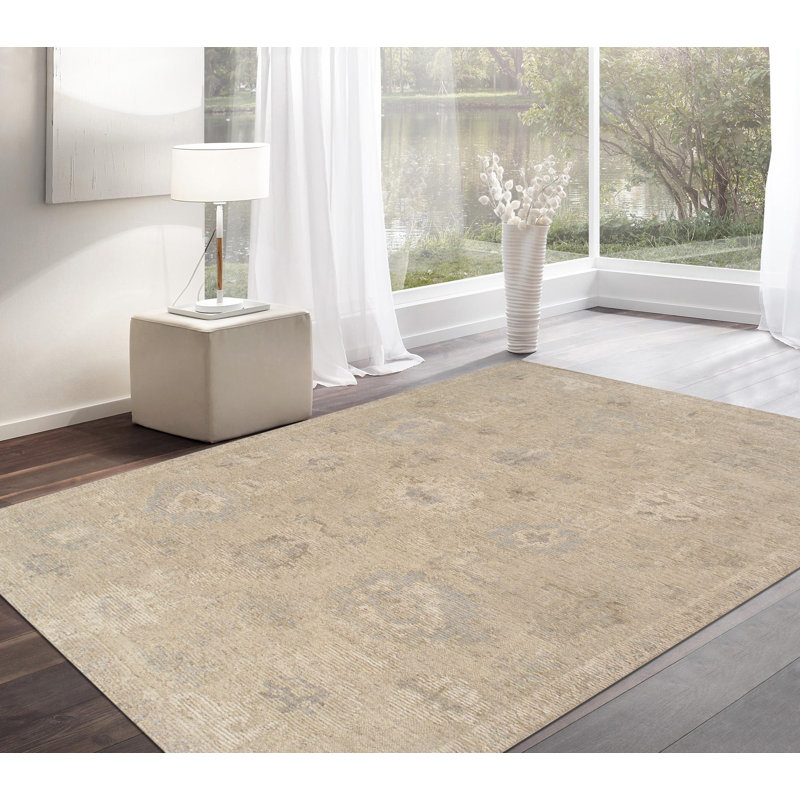 Tapis crème en laine noué à la main Oushak, Rectangle 9 pi 3 po x 12 pi 3 po