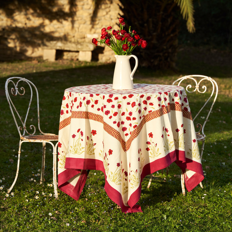 Poppies Handmade Floral Tablecloth, 70" W x 70" L