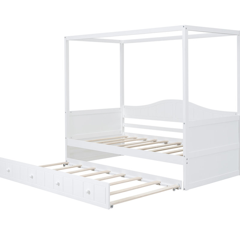 Lit de jour simple à baldaquin avec lit gigogne en blanc - Design élégant et moderne pour votre chambre à coucher Créez une atmosphère de sommeil confortable