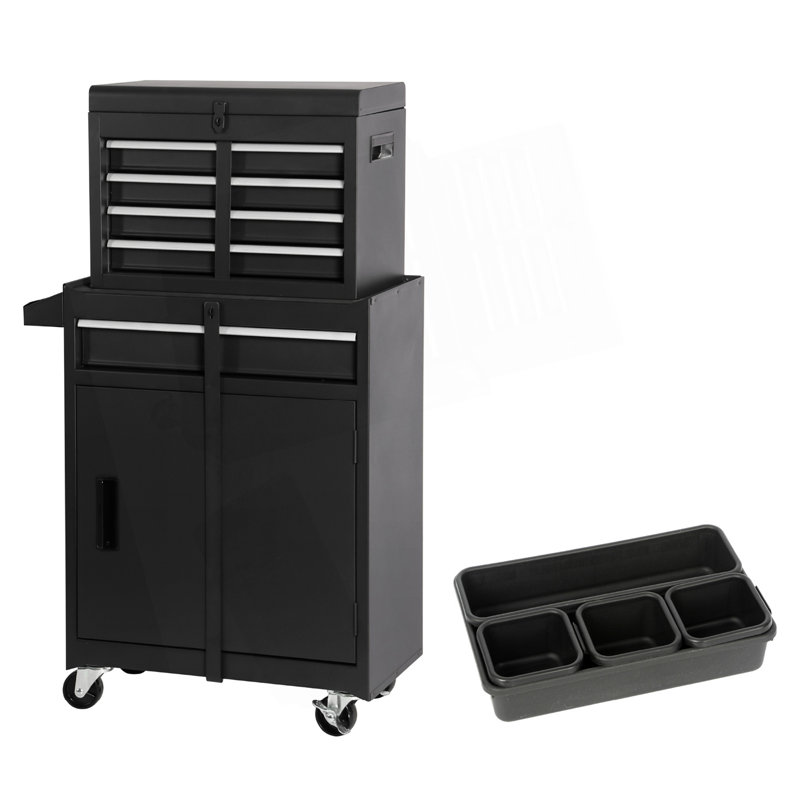 Coffre à outils, armoire de rangement à outils à 5 tiroirs avec boîte à outils supérieure amovible, roues verrouillables universelles