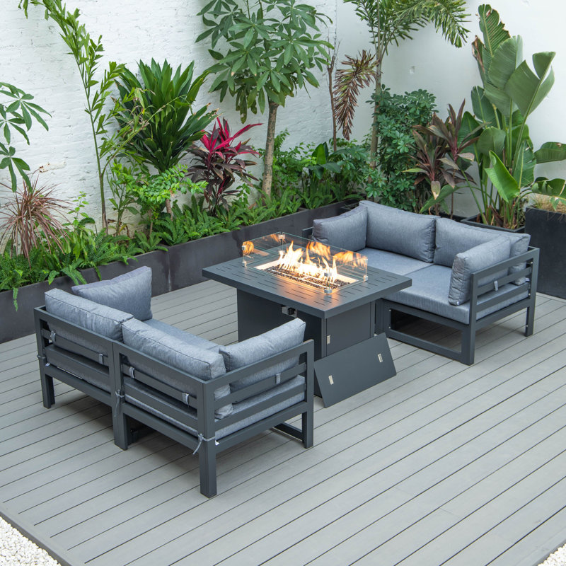 Ensemble de conversation modulaire avec coussins 5 pièces Letendre, gris