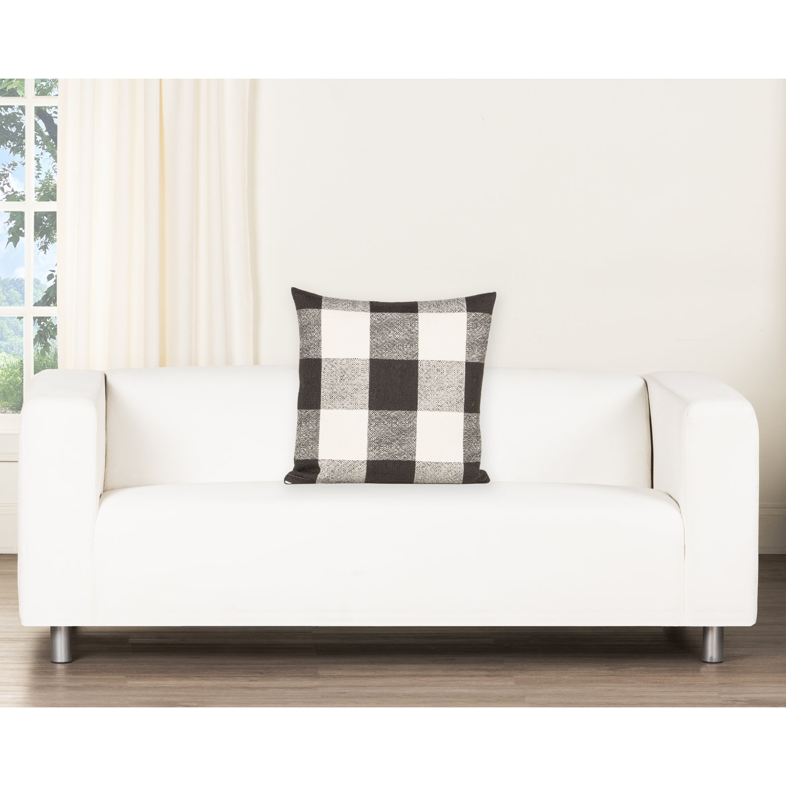 Throw Pillow, Feather, Black Checkered, Square 20"