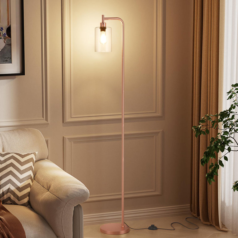 Floor Lamps For Living Room - Industrial Standing Lamp With Glass Shade, Modern Floor Lamp With Led Bulbs, Nickel, Clear