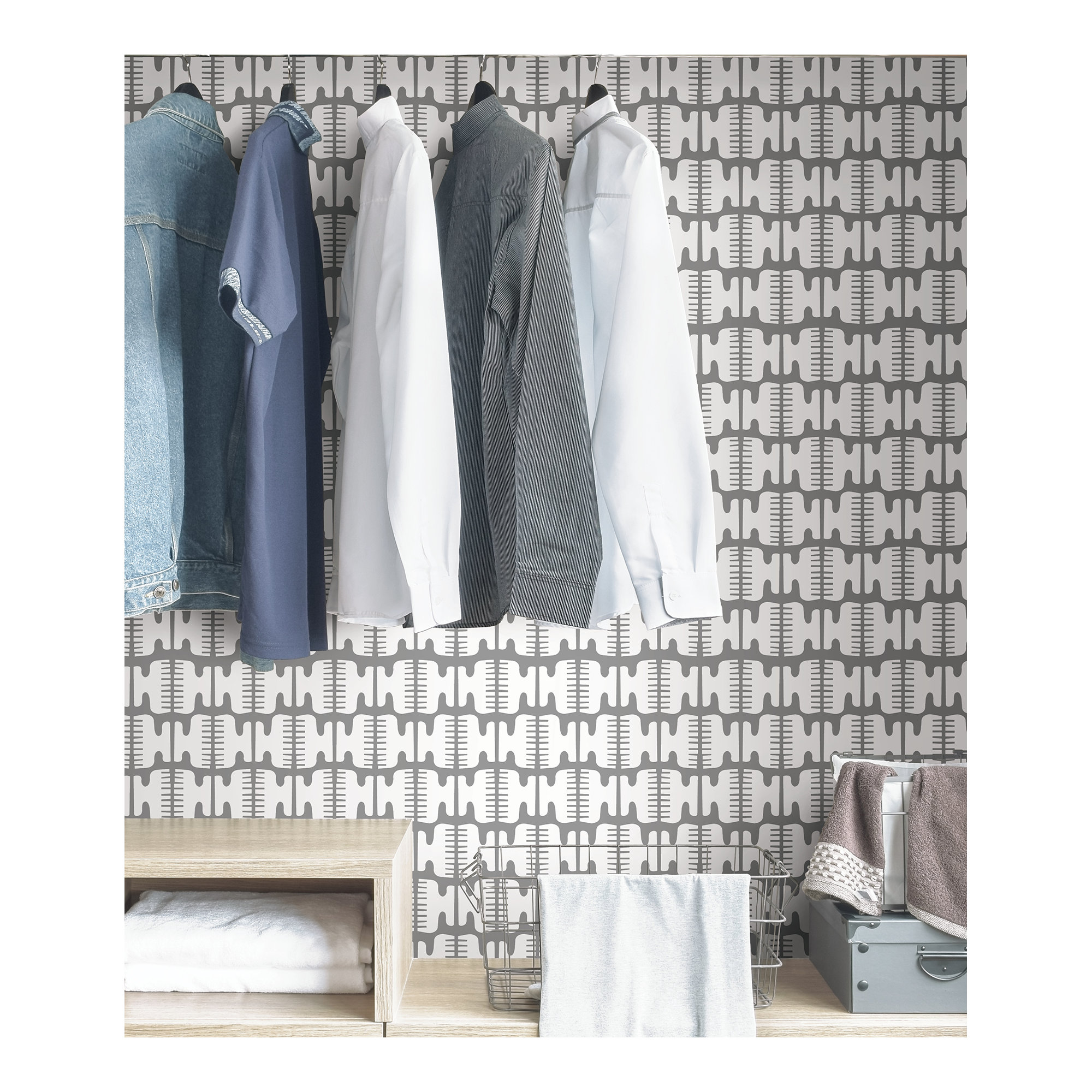 Elliott Mid-Century Peel & Stick Geometric Wallpaper, Gray/White
