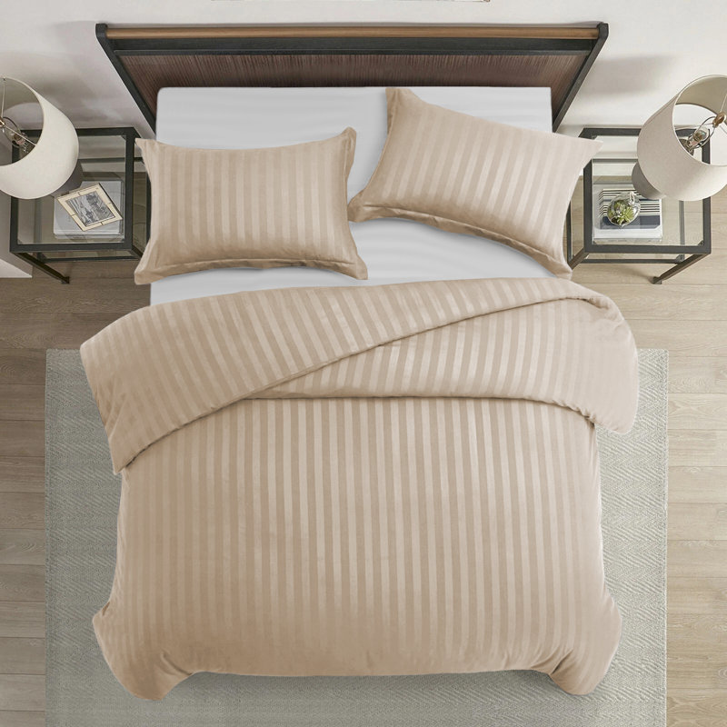 Microfiber Striped Duvet Cover Set with Pillowcases, Super King Duvet Cover Set + 2 StandardPillowcase, Beige Striped