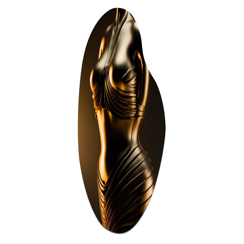 Élégante robe dorée Mannequin I - art moderne asymétrique en métal incurvé, H 38 po x l 15 po