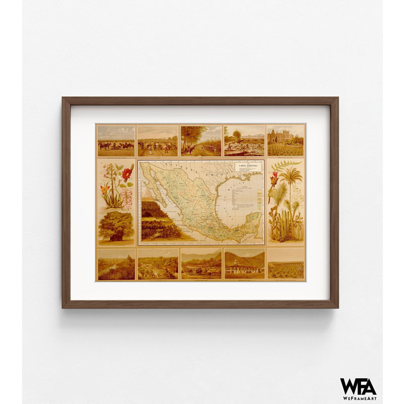 Reproduction d'affiche de carte du Mexique, affiche de carte de ferme, affiche, Reproduction encadrée avec passe-partout