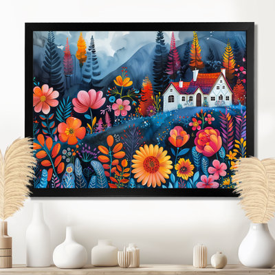 Orange Blue Summer Farmhouse Garden Beauty II - Farmhouse Wall Art Print