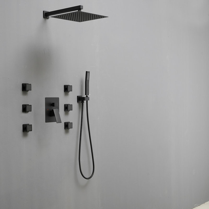 3-Spray Wall Mount 2.5 GPM 10 In. Shower Head Fixed And Handheld Shower Head With 6-Jets In Matte Black (Valve Included)