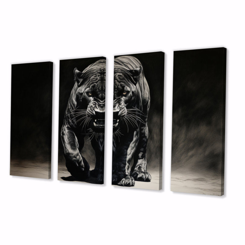 «Black White Panther Shadows Grace», impression sur toile 4 pièces