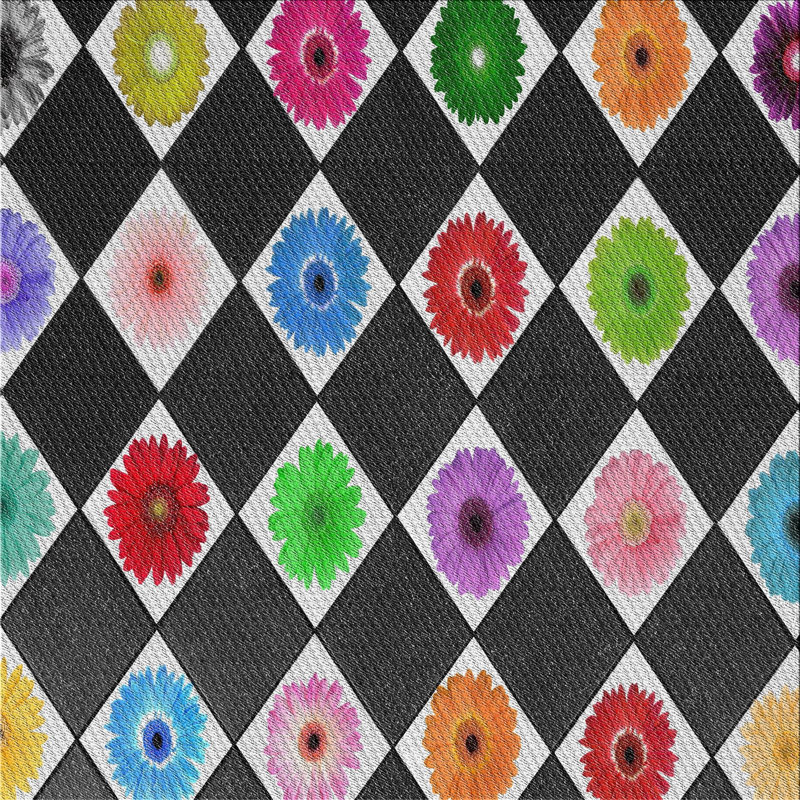 Tapis gris/rouge/orange à motifs, Carré 6 pi
