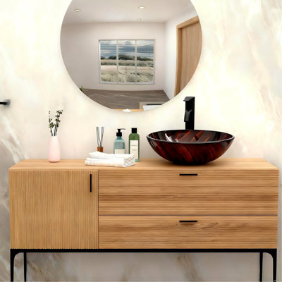 High - Quality Amber Brown Tempered Glass Bathroom Vessel Sink, Pop Up Drain For Tight Sealing Effect, 16.5 X 5.76 Inches, Smooth Rounded Edging Style Luxury Sink In Brown, Hygiene Protection, 13.44