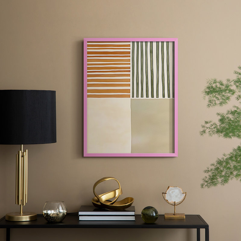 Impression abstraite encadrée «Cxxi» - prête à être accrochée - fabriquée aux États-Unis, H 14 po x P 11 po, Rose