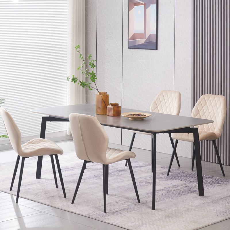 Norred Velvet Dining Chairs Upholstered seat, Champagne