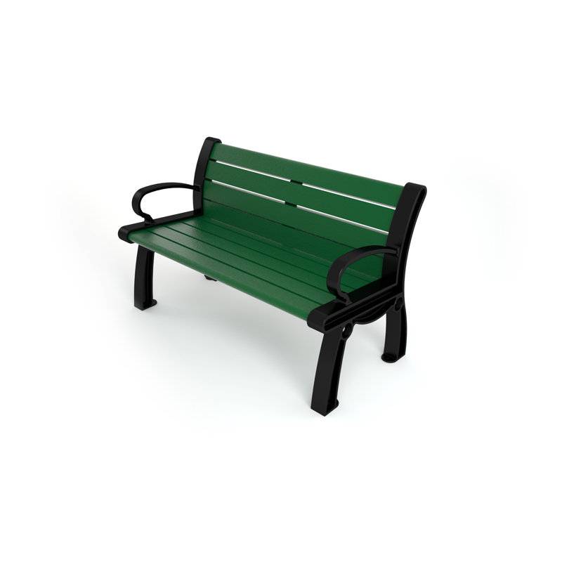 Banc de parc en plastique recyclé Heritage, 4 pi, Noir, Vert