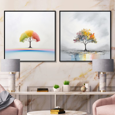Minimalism Rainbows Respite Tree - Minimalism Square Collage Set Of 2