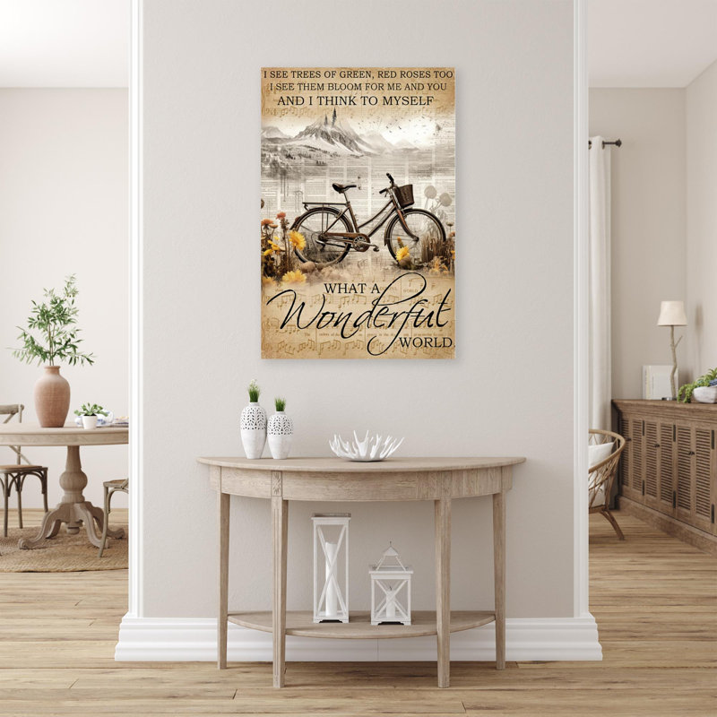 «Bicycle What A Wonderful World», reproduction d'art graphique sur toile tendue, H 14 po x l 11 po x P 1,25 po