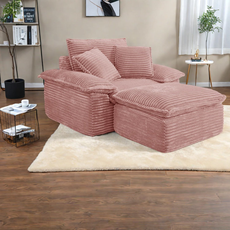 Fauteuil à compression, fauteuil modulaire en velours côtelé rose, salon moderne