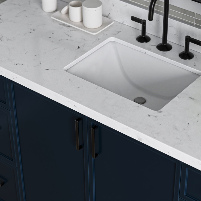 ARIEL Kelly 60 Single Sink Bathroom Vanity with Carrara Quartz Top, Midnight Blue, Rectangular , 54"