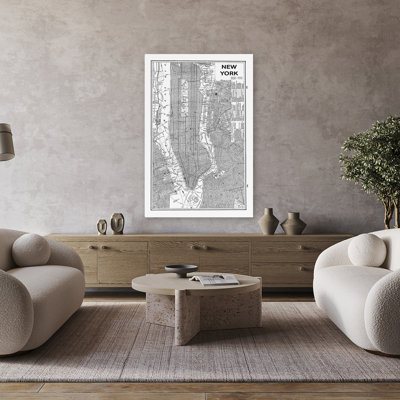 Carte inversée de New York, plan contemporain noir, noir et blanc de Manhattan