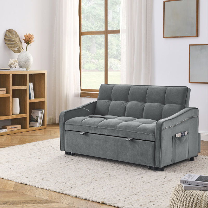 Collinward 53" W Murphy Sofa Bed Loveseat with Adjustable Tufted Back and USB Outlet, Gray Fabric, 31" H x 47" W x 36.5" D
