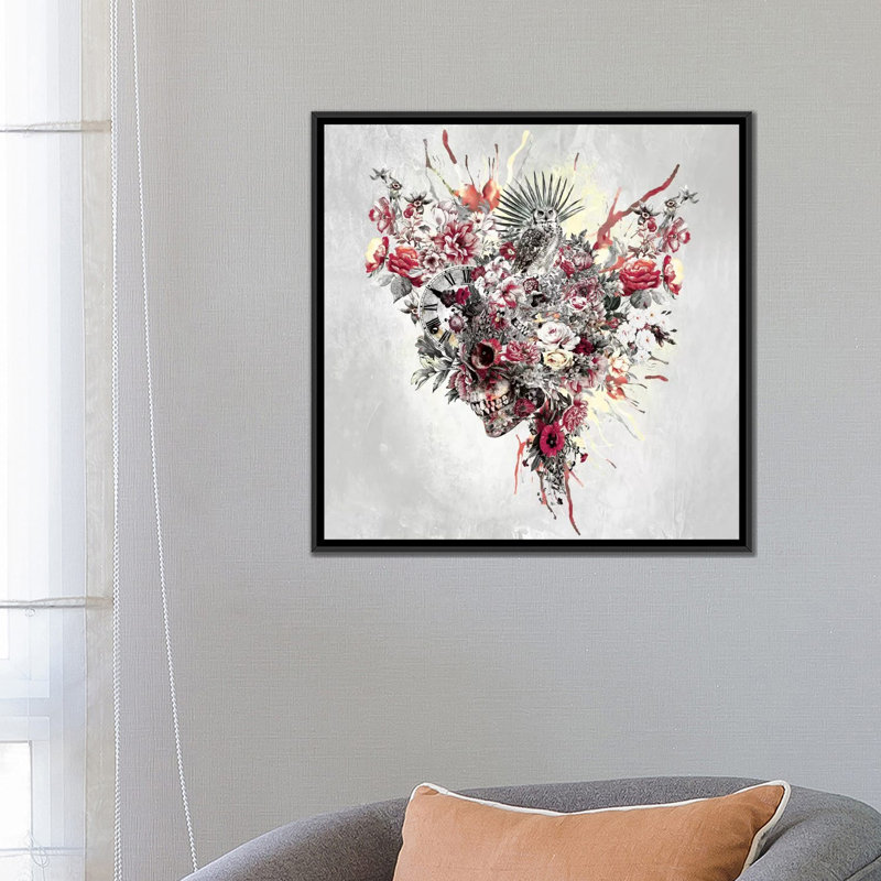 «Floral Skull Series», impression sur toile, H 18 po x l 18 po x P 1,5 po, Toile avec cadre flottant noir, Pas de tapis