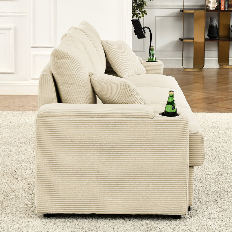Velours côtelé beige moderne avec 6 sièges et rangement efficace pour le salon