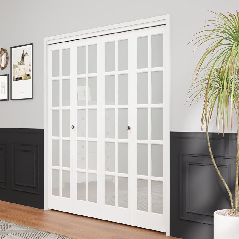 Porte pliante en verre et en bois massif avec quincaillerie d'installation, 36 po x 80 po