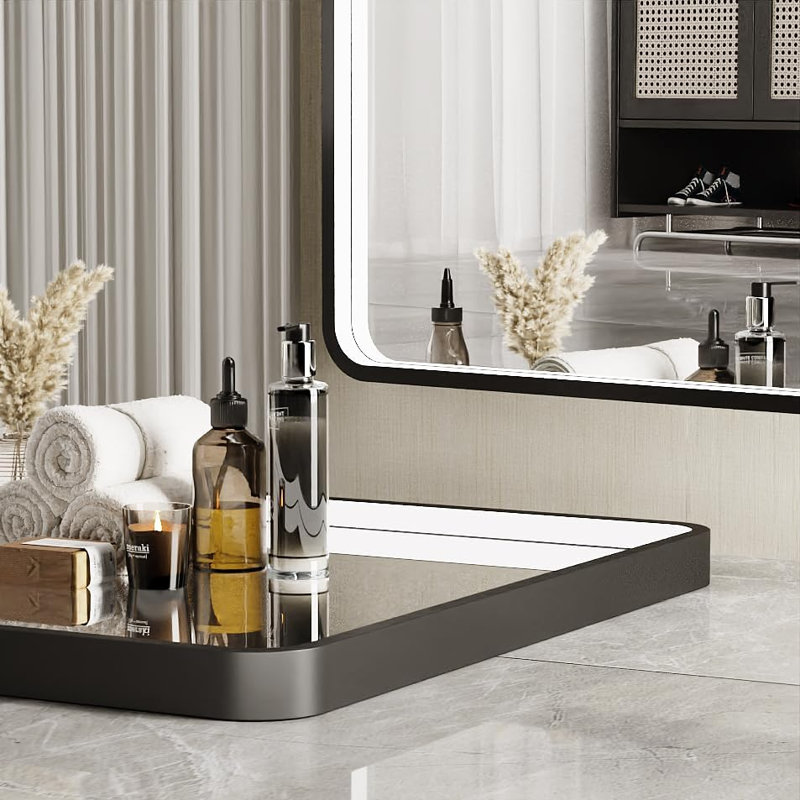 Miroir arqué noir 40 x 30 pouces à DEL pour salle de bain, 3 couleurs