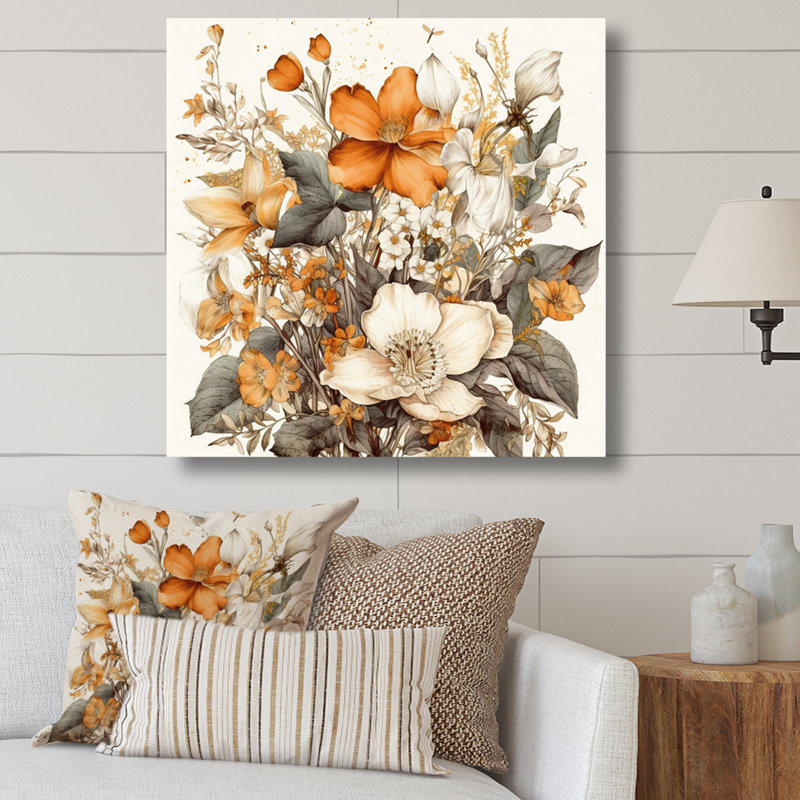 Traduction libre sur toile de Rozanna Cream and Orange Flowers Bouquet II, H 16 po x l 16 po x P 1 po, Toile tendue