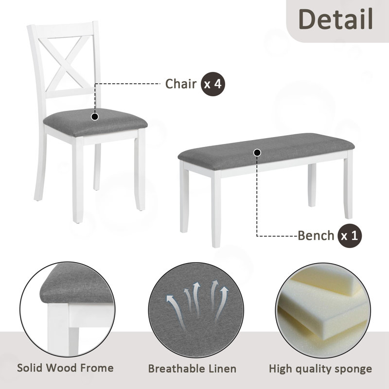 Ensemble de salle à manger 6 pièces avec table en bois et banc