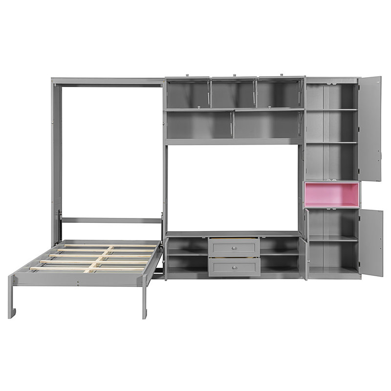 Lit escamotable en bois avec meuble télé, Gris