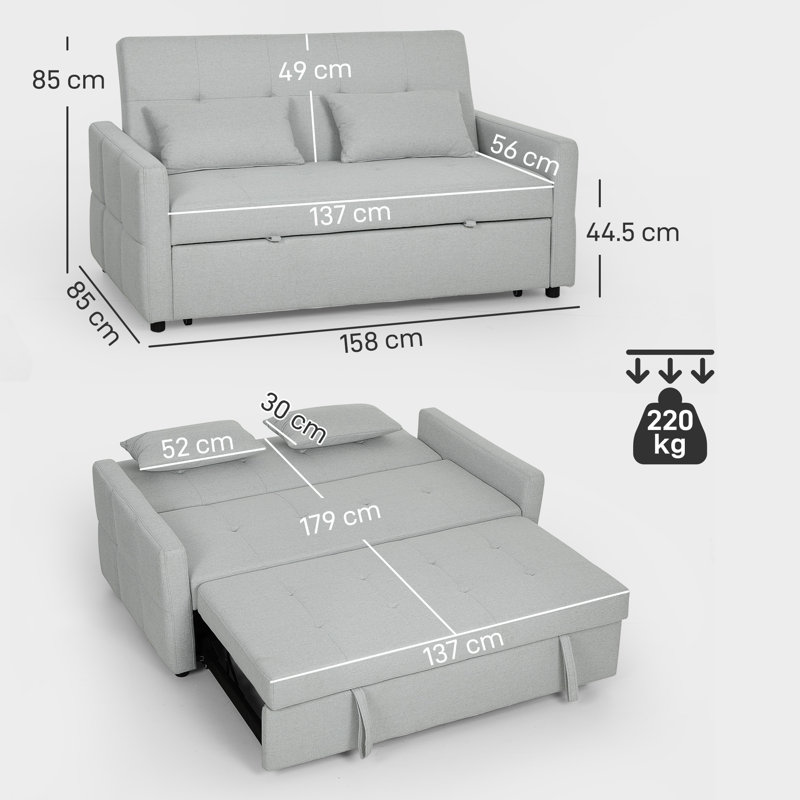 2 Seater Linen Sleeper, Light Grey