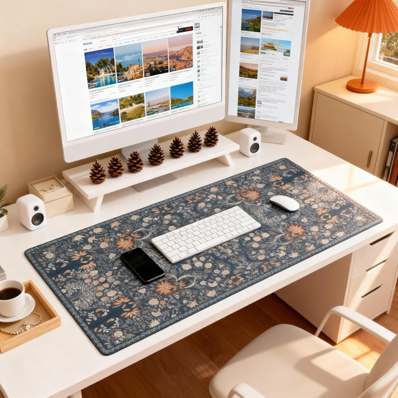 Tapis de bureau Floral Aesthetic Wildflower Gaming, tapis de bureau bleu rose