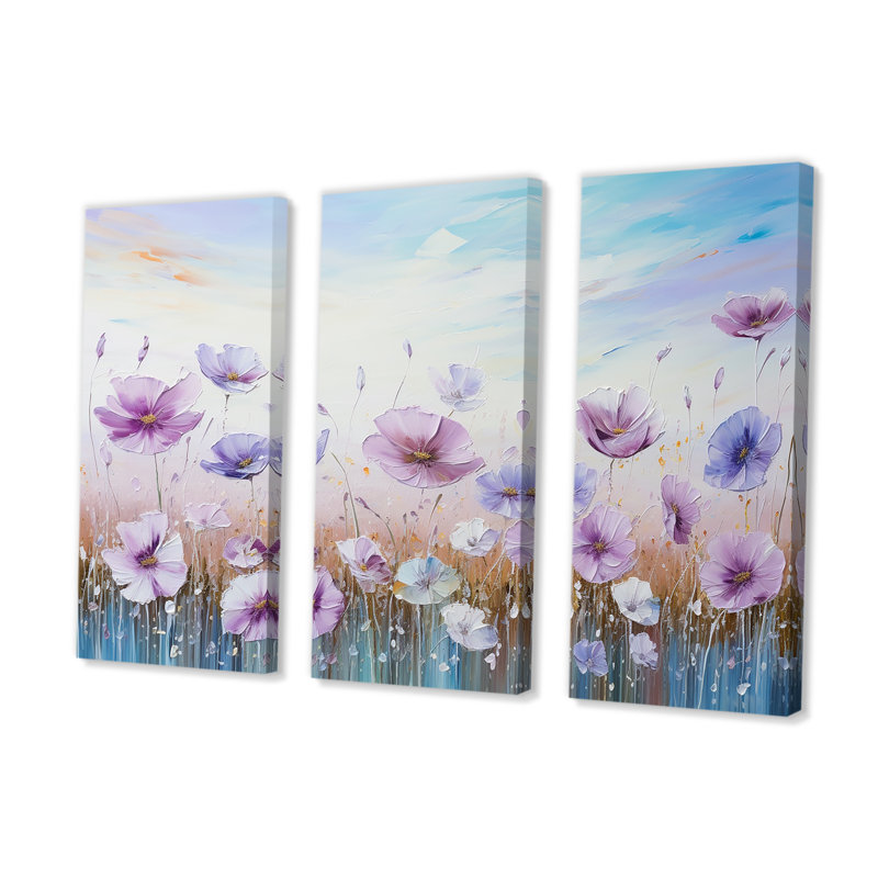 «Pink Morning Glory», art liquide, champ de fleurs - ensemble d'art mural sur toile Flower Field, H 32 po x l 48 po x P 1 po