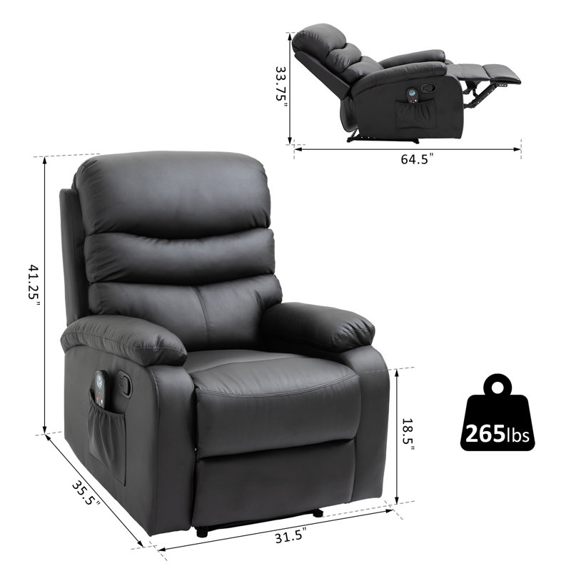 Fauteuil de massage inclinable et chauffant, Similicuir noir