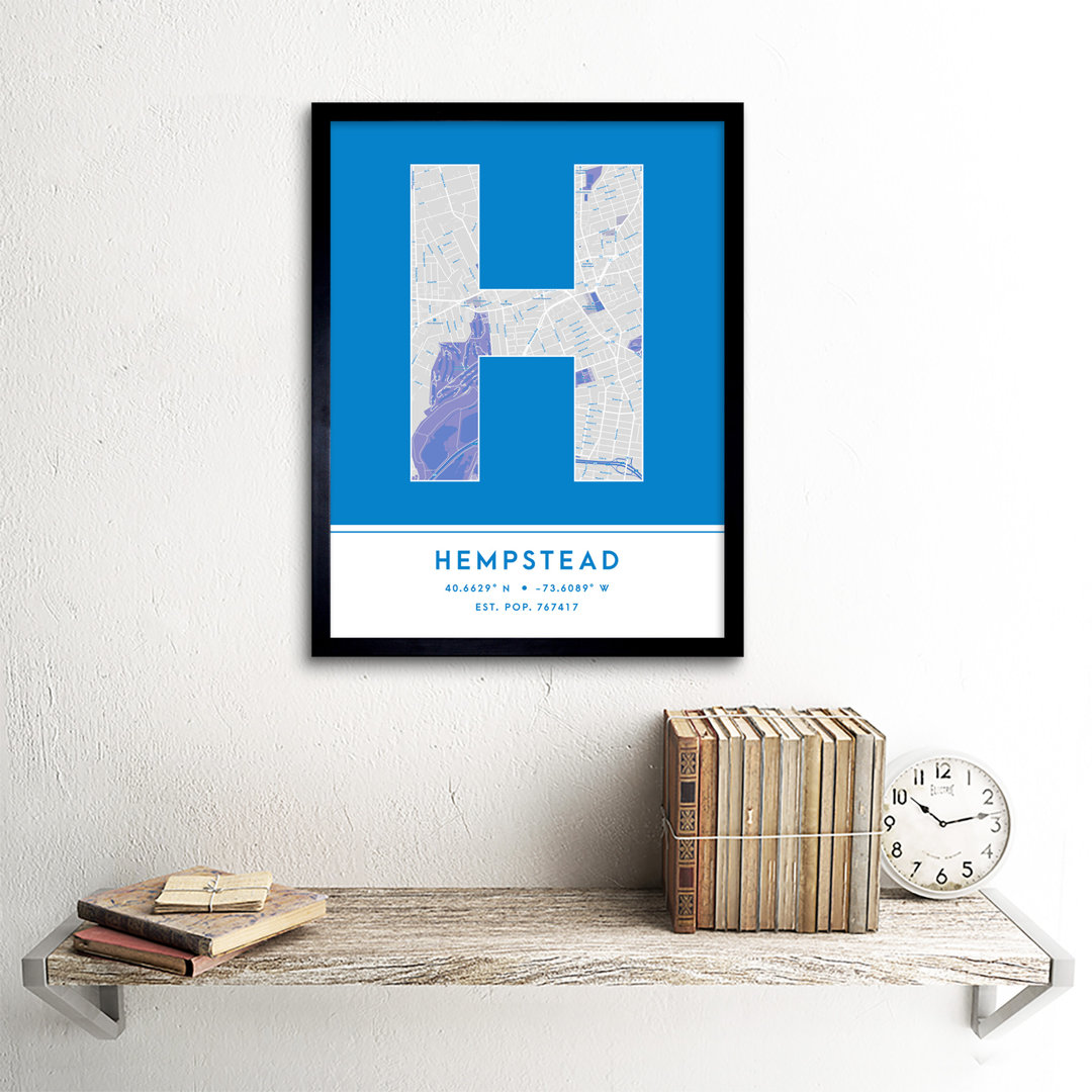 Hempstead City Map Hempstead Blue by Wee Blue Coo - Single Picture Frame Typography