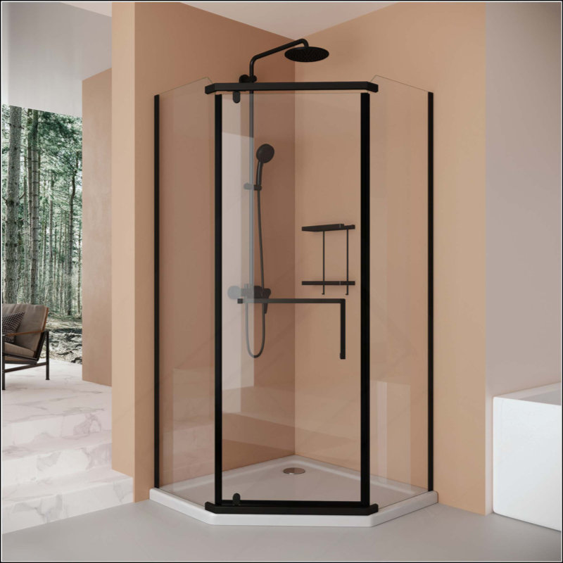 Porte de douche pivotante, avec verre trempé, cabine de douche néo-angle sans cadre pour porte de douche de salle de bain (non incluse)