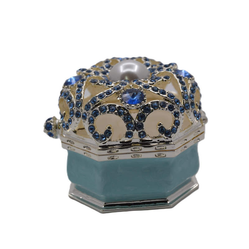 Jeweled Octagonal Shape Ring Trinket Box with Austrian Crystals