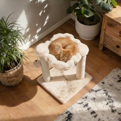 14.1" Cat Tree Tower With Hammock, Sisal Scratch Post And Dangling Ball