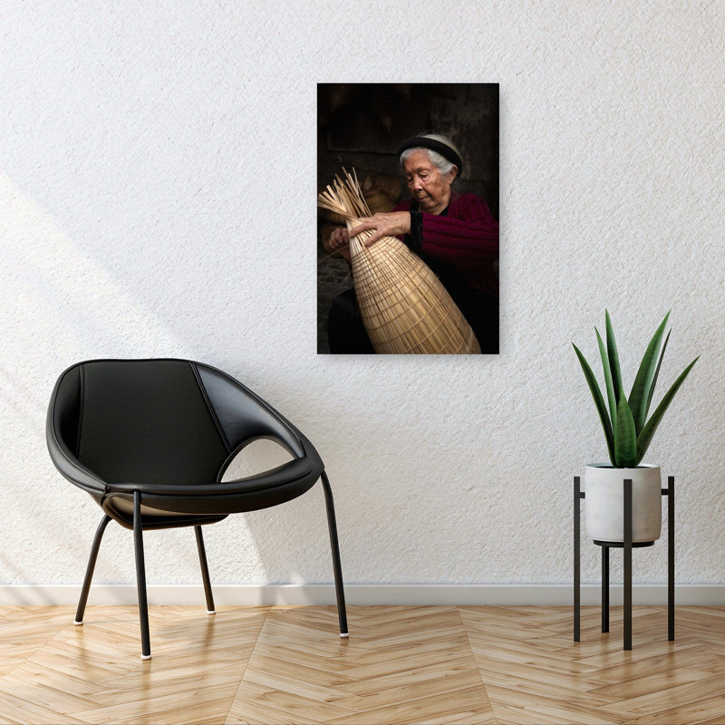 Elderly Artisan Weaving Traditional Bamboo Wall Art Print 1 Piece Wrapped Canvas Wall Art, 91.44cm H x 60.96cm W