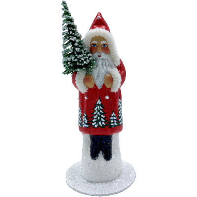 Contenant à bonbon Schaller en papier mâché - Père Noël rouge clair avec scène d'arbre et rebords