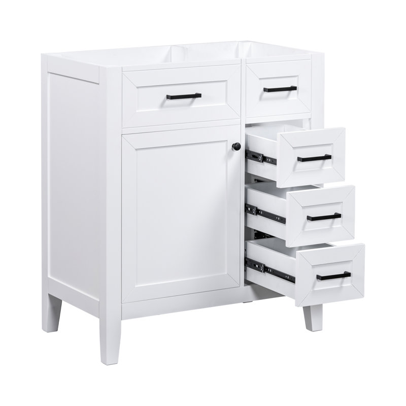 Base de meuble-lavabo moderne 30 po - Armoire à tiroirs blanche en bois massif et ensemble autoportant inclus avec les tiroirs Conception élégante en caoutchouc requise
