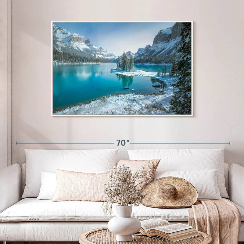 Spirit Island en hiver, Cadre flottant blanc, 46 po x 31 po