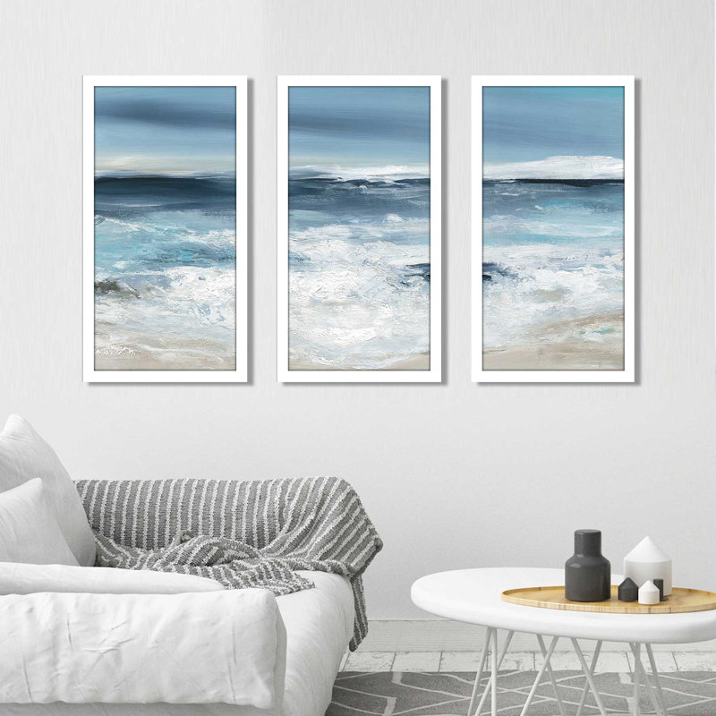 «Long Beach» par Carol Robinson - peinture encadrée 3 pièces, L 52,5 po x H 33,5 po x P 1 po